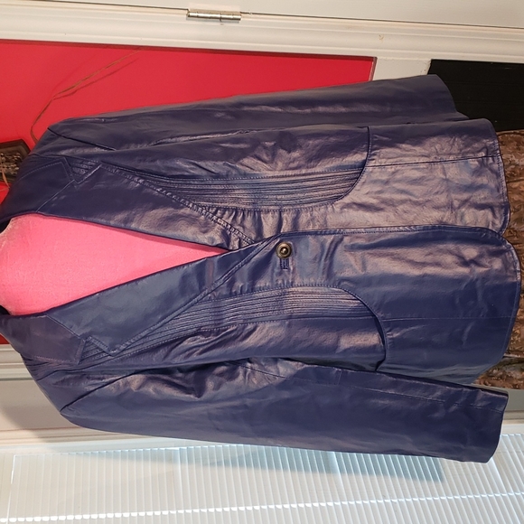 DENIM COMPANY D CO GENUINE SOFT LEATHER LINED BUTTON JACKET COAT VINTAGE - Picture 1 of 9